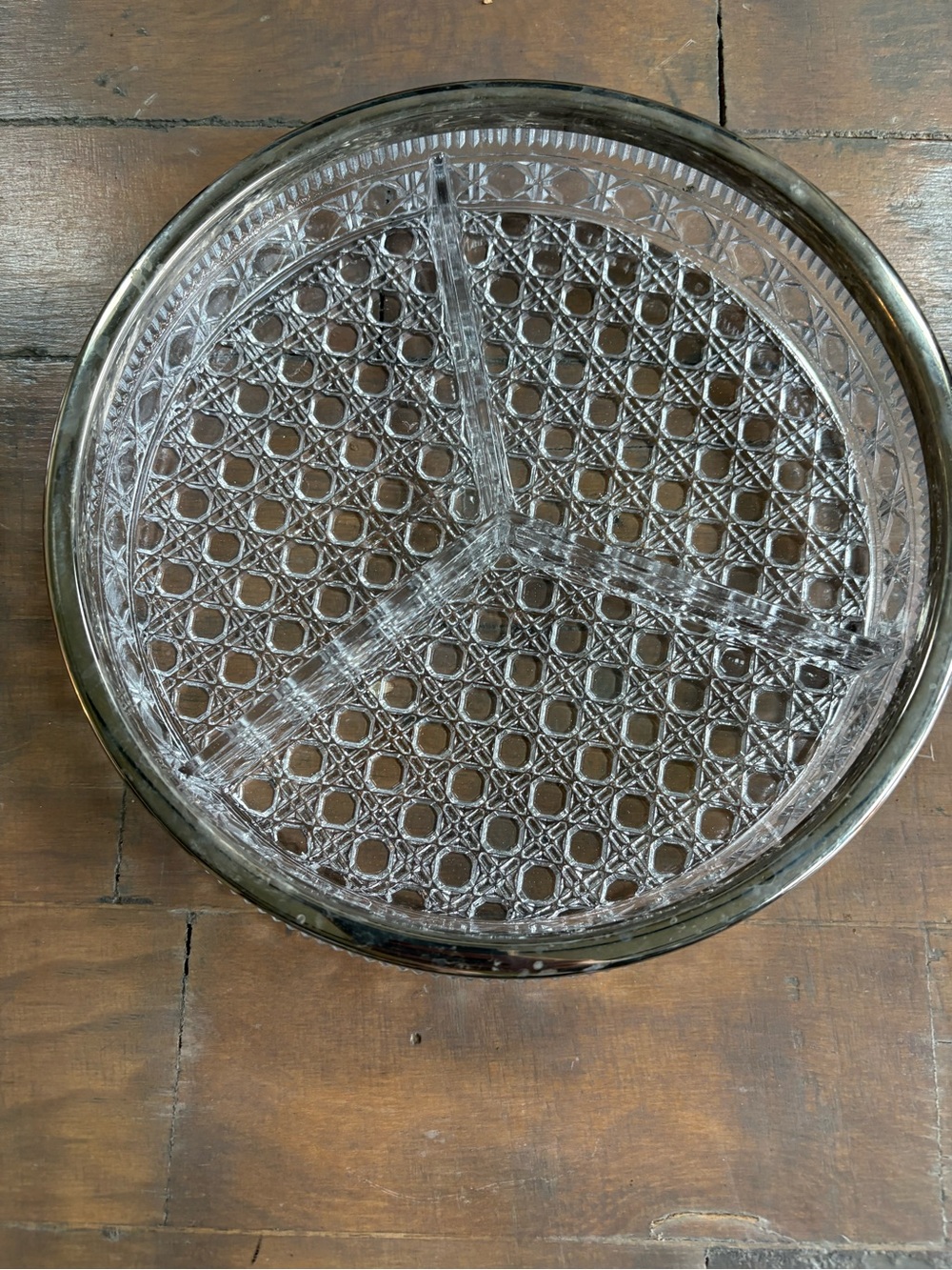 Clear Glass Divided Serving Tray with Silver Rim